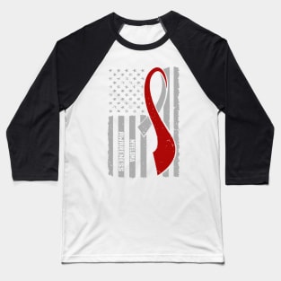 Myeloma Awareness Patriotic Flag Burgundy Ribbon In This Family No One Fights Alone T-Shirt Baseball T-Shirt